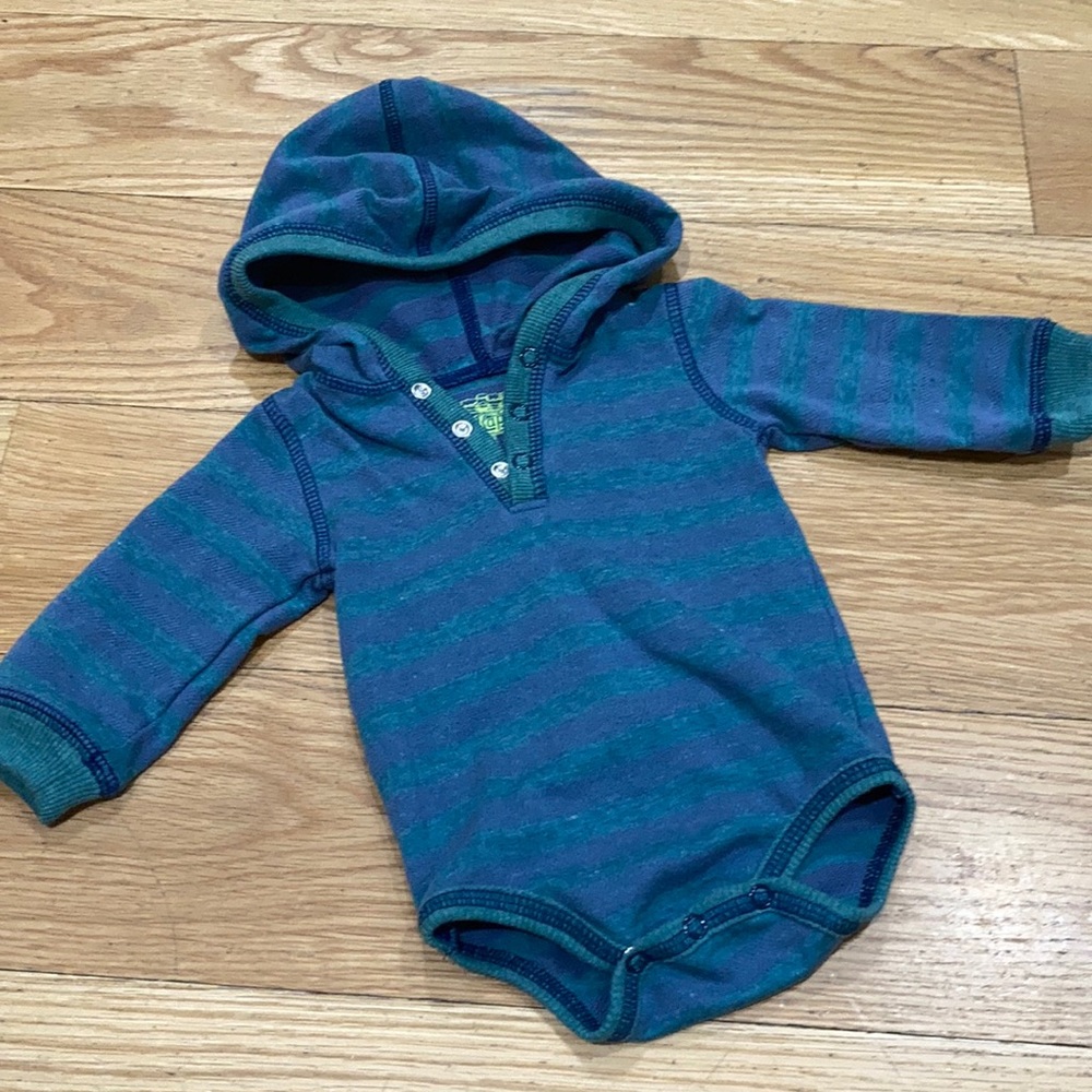 Blue & Green Striped Hooded Onesie